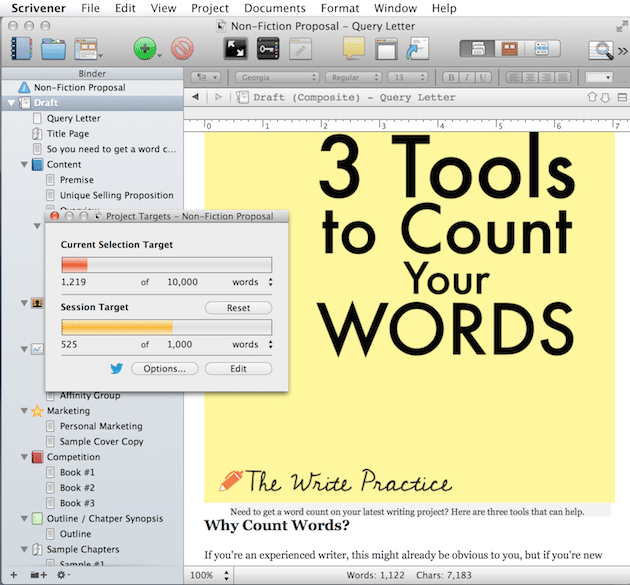 Count Words with Scrivener - Word Count Targets
