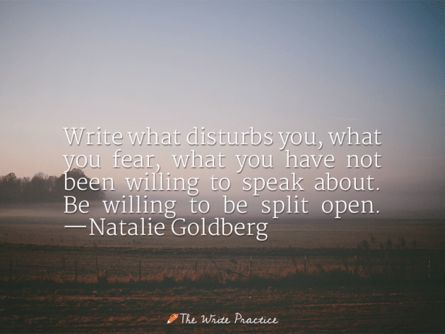 Write what disturbs you, what you fear, what you have not been willing to speak about. Be willing to be split open. Natalie Goldberg
