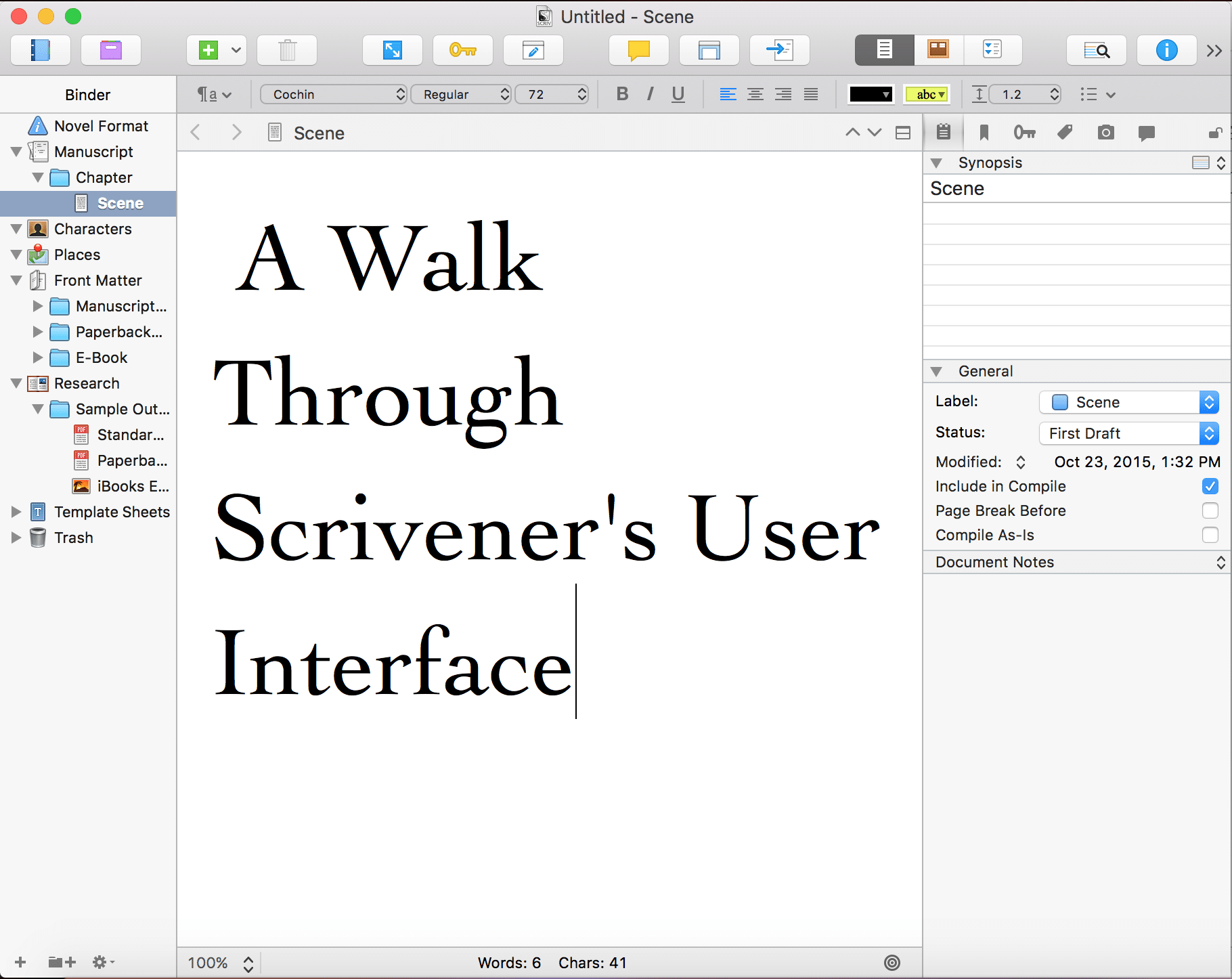 A Walk Through Scrivener's User Interface