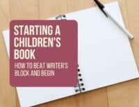 blank notebook with title "starting a children's book"